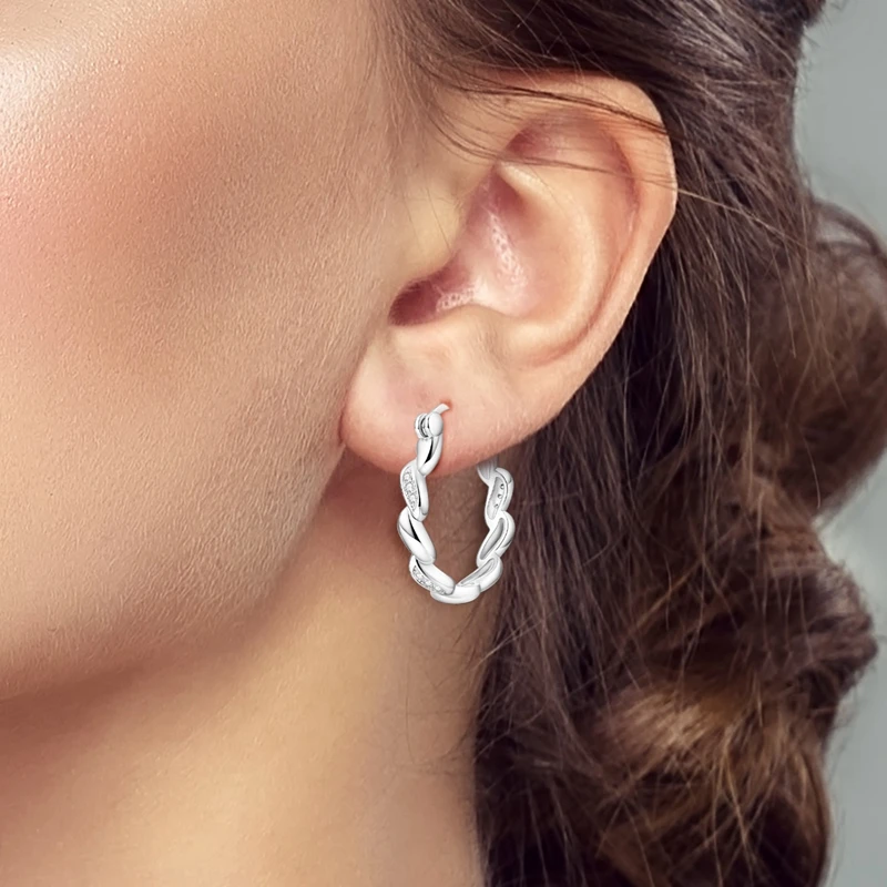 

925 Sterling Silver Earrings Women Twist Hoop Earring For Anniversary Wedding Jewelry Gifts