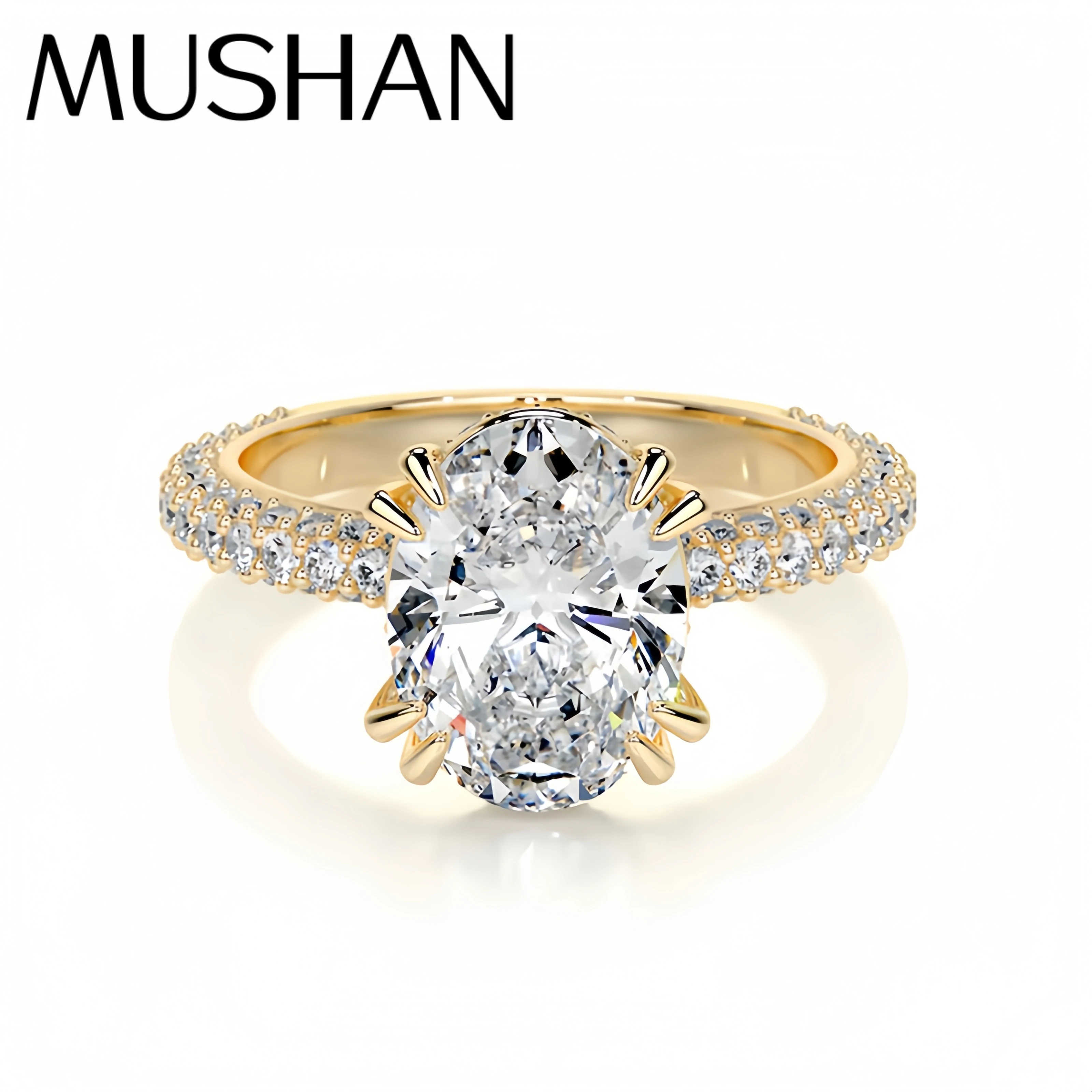 

MuShan Luxury Jewelry 925 Sterling Silver Ring VVS Moissanite Office Ring for Sister 18K Real Gold Plated MST Patent Fine Rings