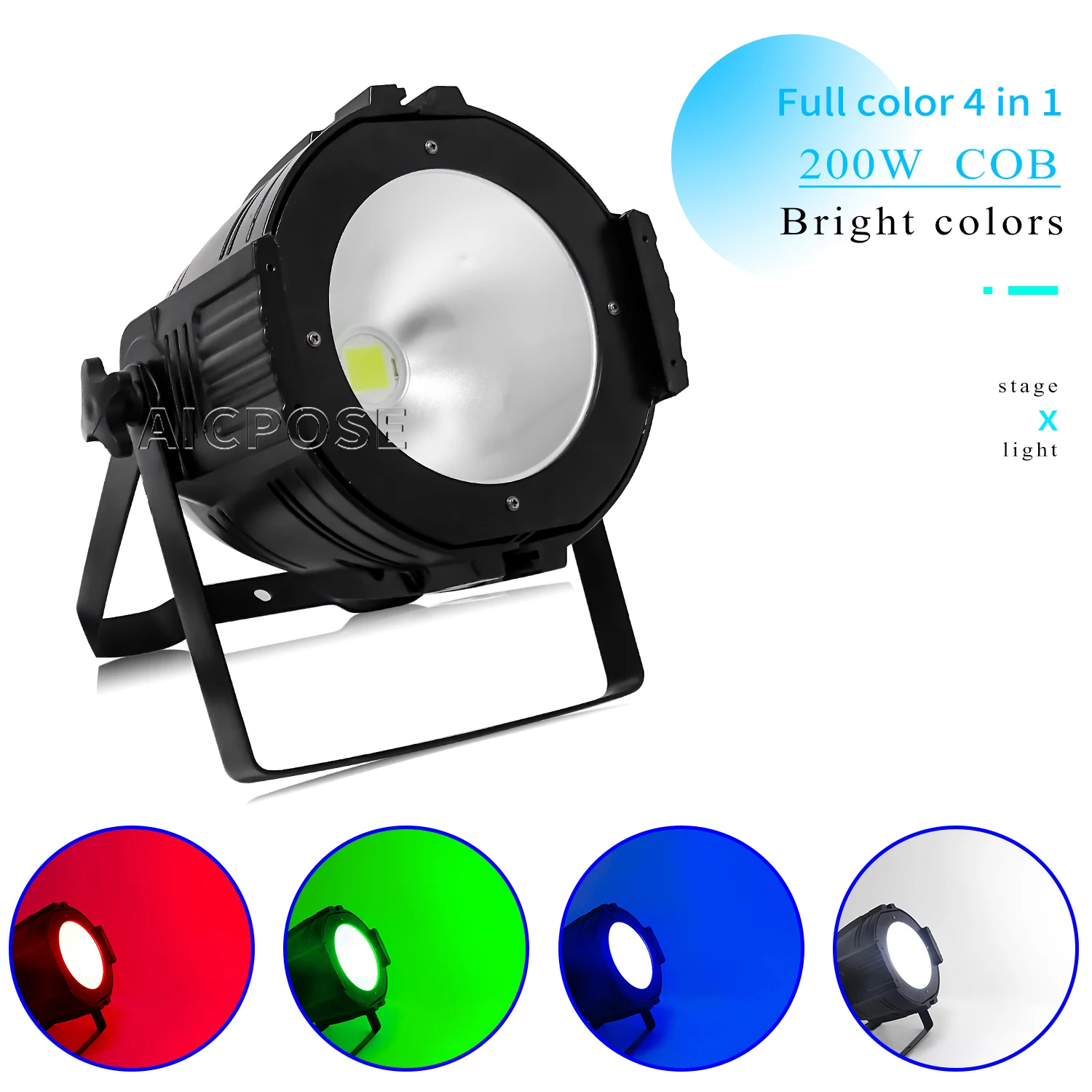 200W COB Stage Light RGBW 4 in 1 LED Pa Light DMX Control Lighting Effect DJ Disco Event Performance Film and TV Lighting