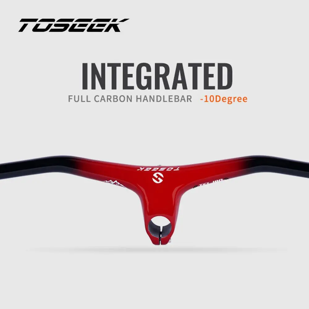 

TOSEEK TSL180 Carbon MTB Integrated Handlebar -10 Degrees Bike Mountain One-Shaped Handlebar Stem For Fork Diameter 28.6mm