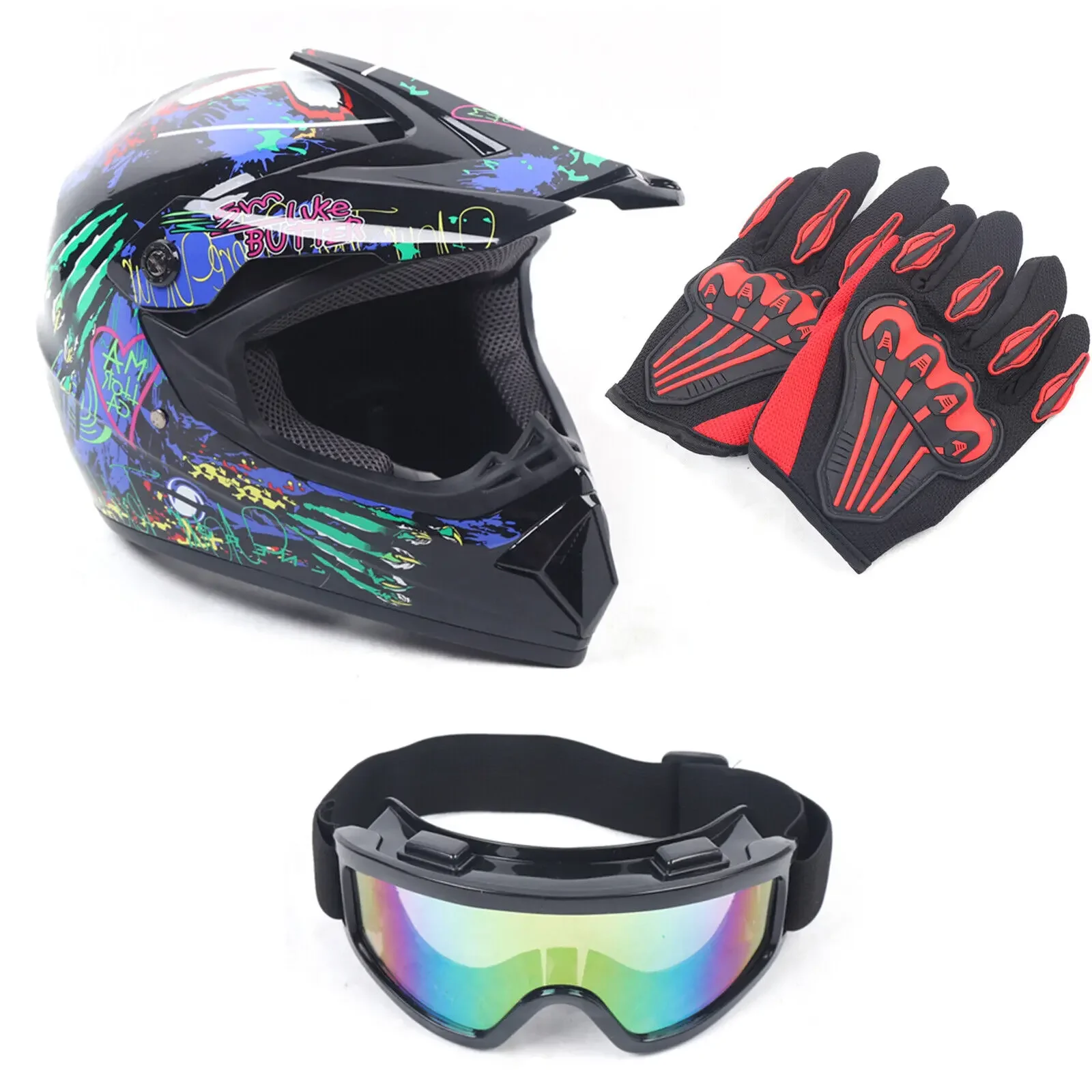 

Send 2 Pieces Gift Adult Youth Professional Off-road Motorcycle Dirt Bike ATV Motocross Helmet + Gloves + Goggles