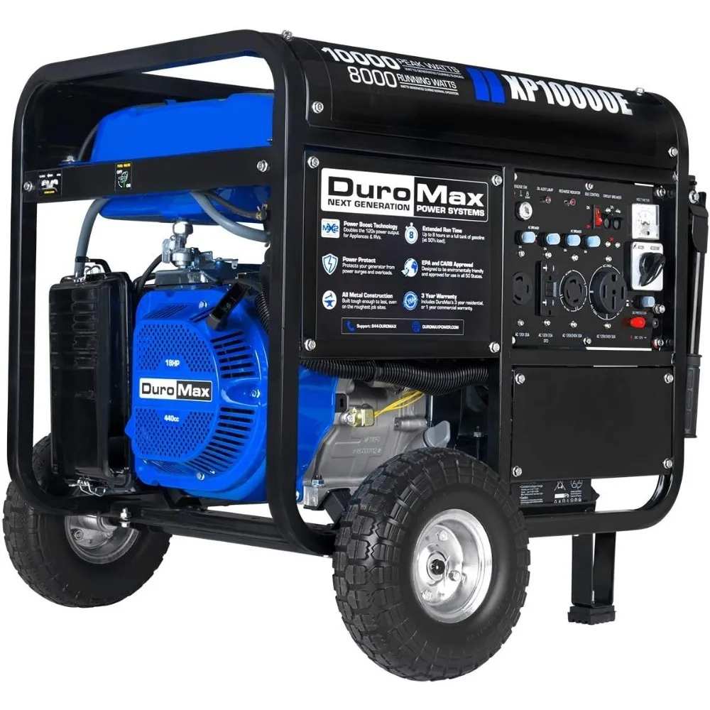 

Blue/BlackDuroMax XP10000E Gas Powered Portable Generator-10000 Watt Electric Start-Home Back Up & RV Ready, 50 State Approved,