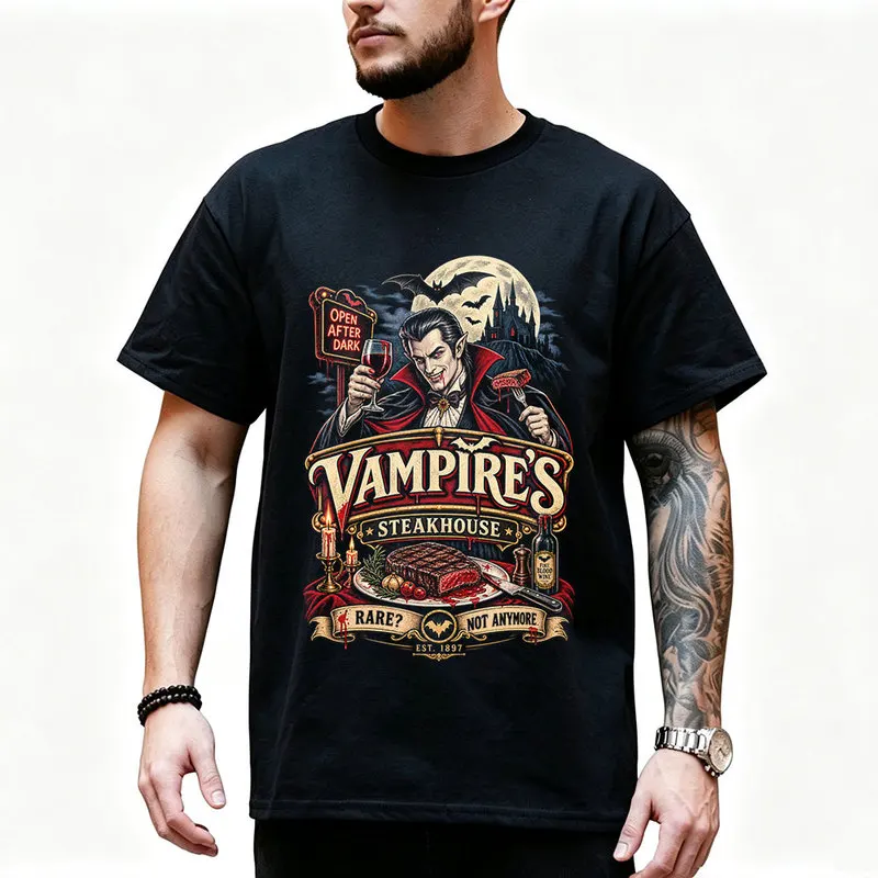 Retro The Vampire Vampire's Steakhouse Graphic T‑Shirt TV Show Fan Gift Unisex Y2K Streetwear Short Sleeve Casual Tee S-6XL