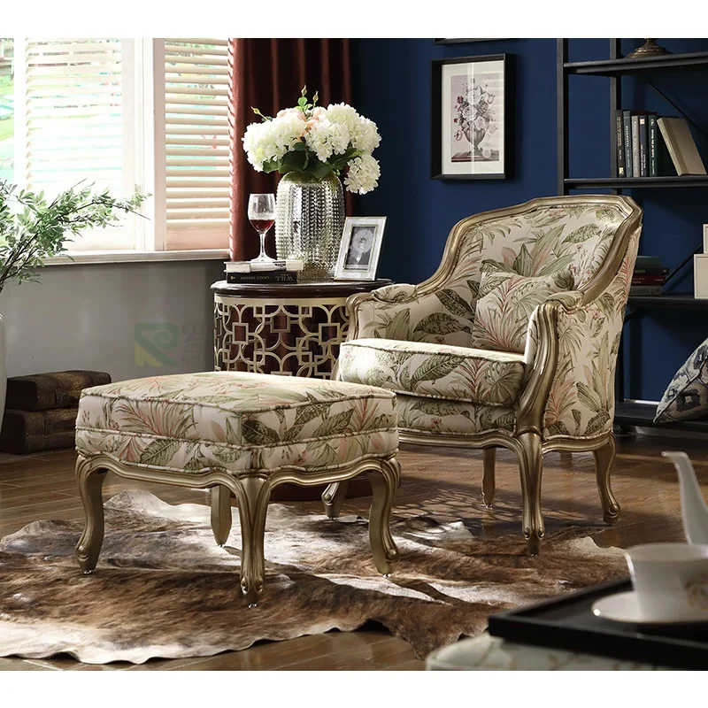 American-style fabric single sofa chair light luxury European-style living room household solid wood leisure chair tiger chair s