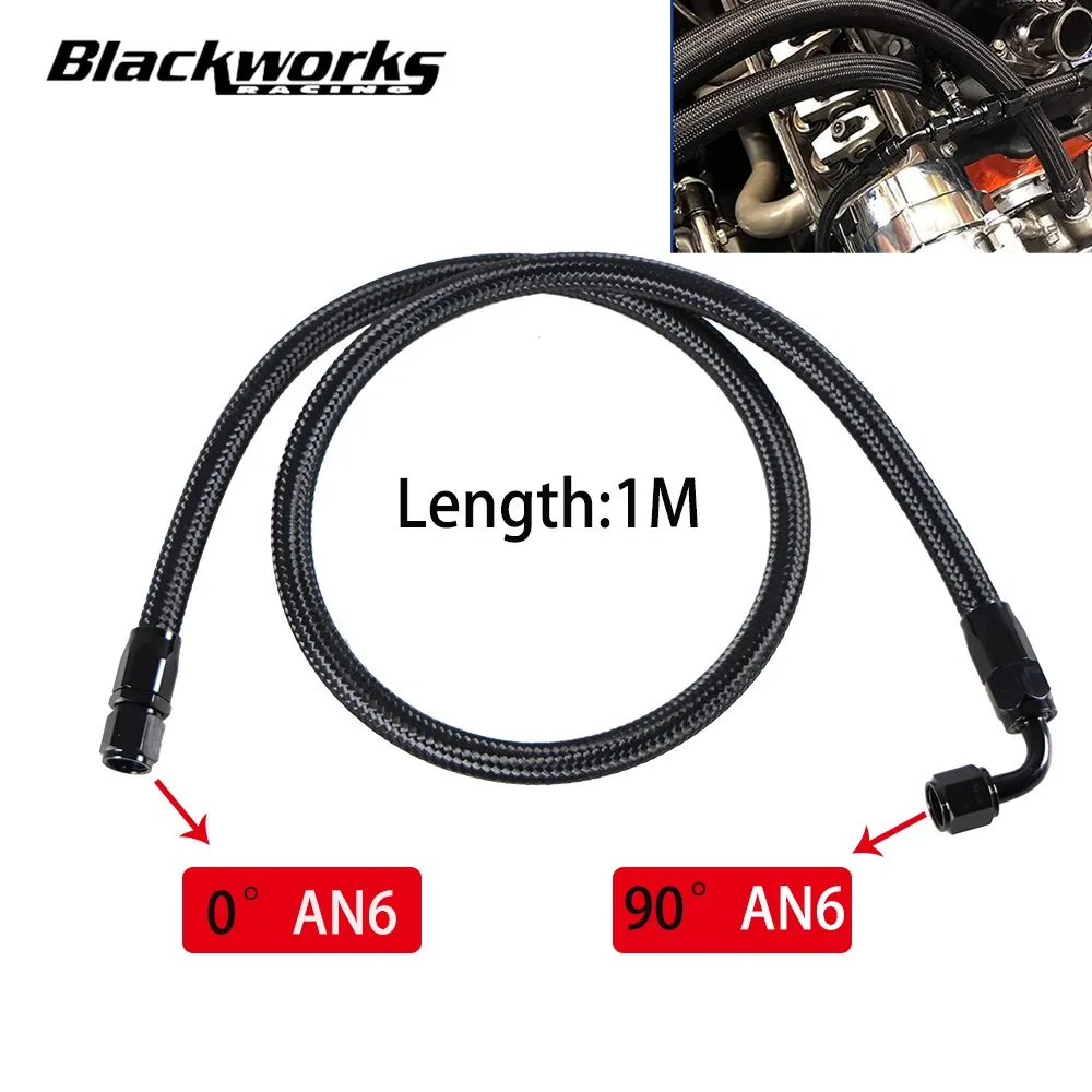 1M AN6 6AN Black Braided Oil Fuel Fittings Hose End 0+90 Degree Oil Adaptor Kit Oil Fuel Hose Line