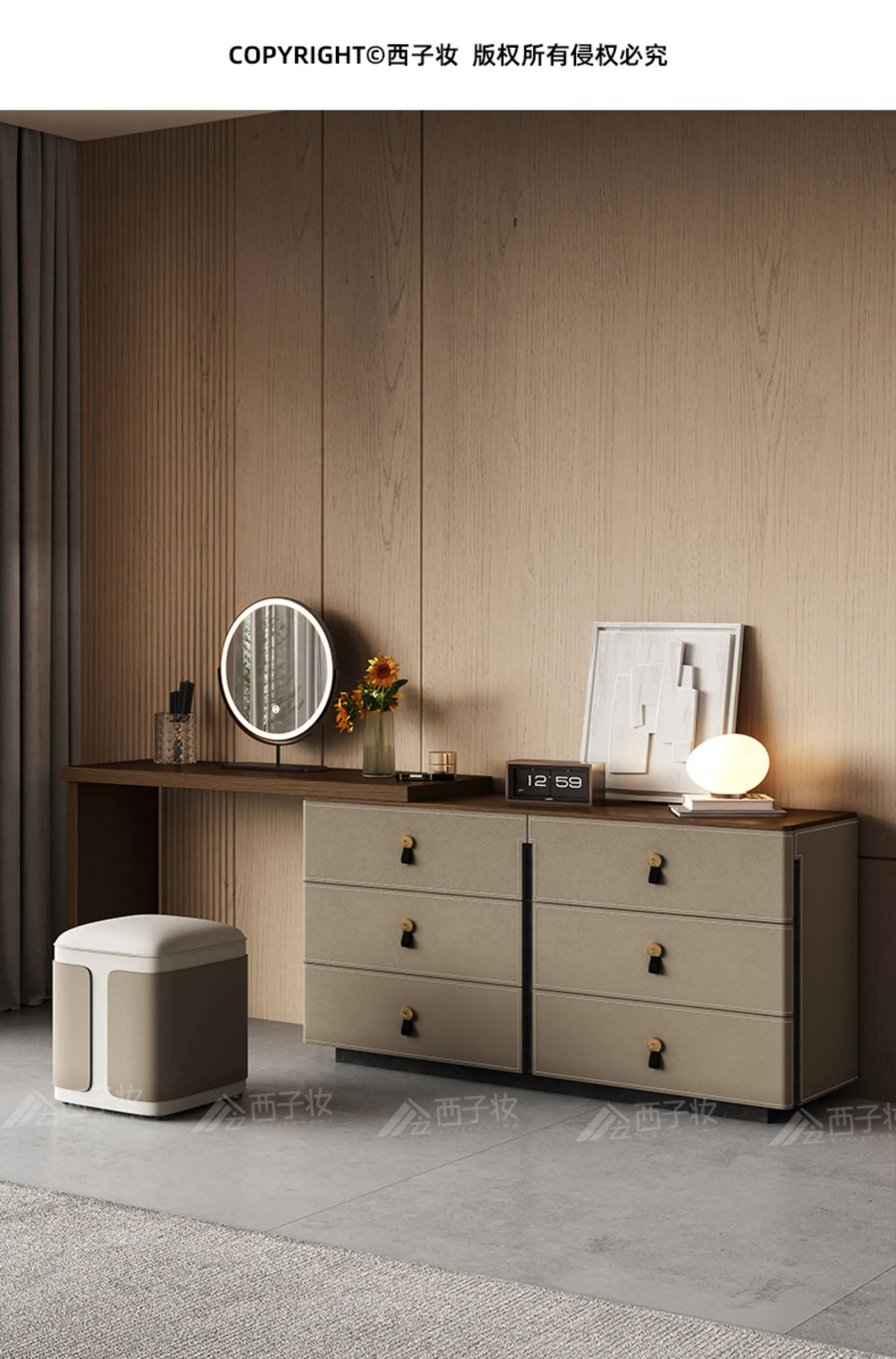 

PYJ saddle leather storage cabinet integrated bedroom premium all solid wood dresser makeup table