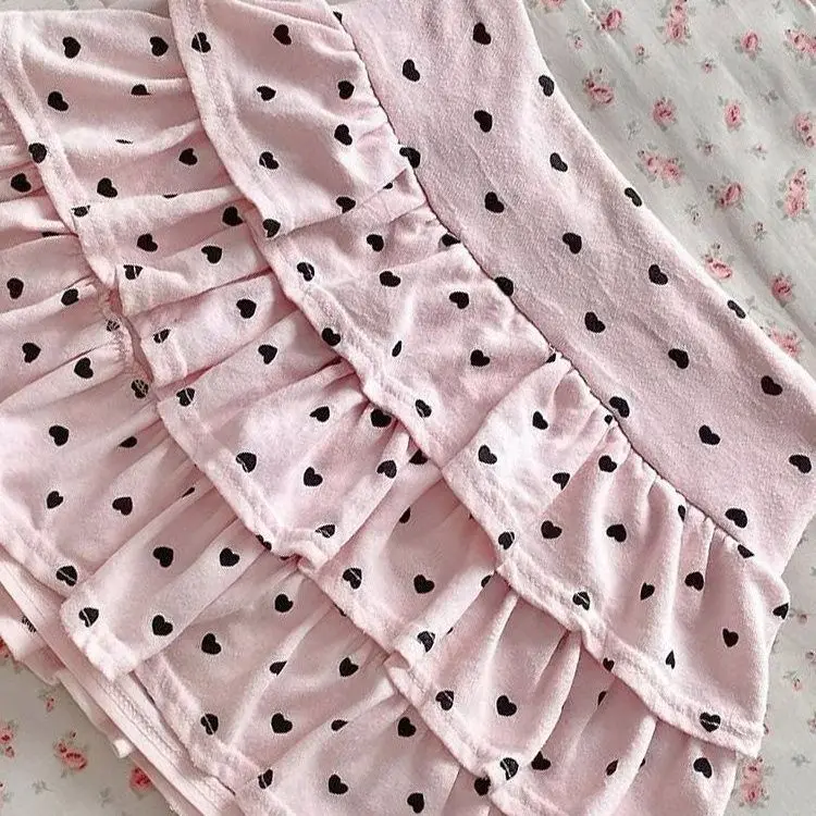 Pink Polka Dot Sweet and Simple Cake Dress Women's A-Line Half-Length Skirt Slimming and Versatile Frilled Short Skirt Trendy