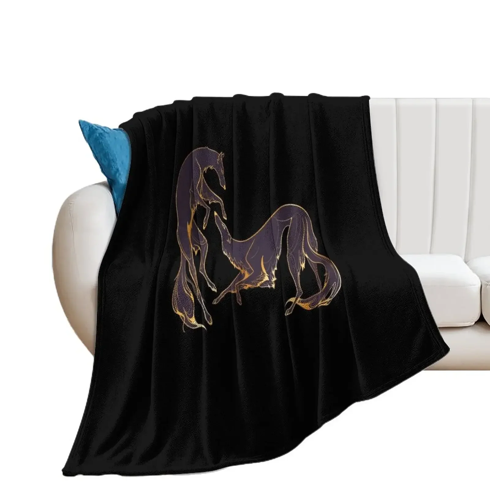 

Dancing gold and purple borzoi Throw Blanket Flannel Furrys Blankets