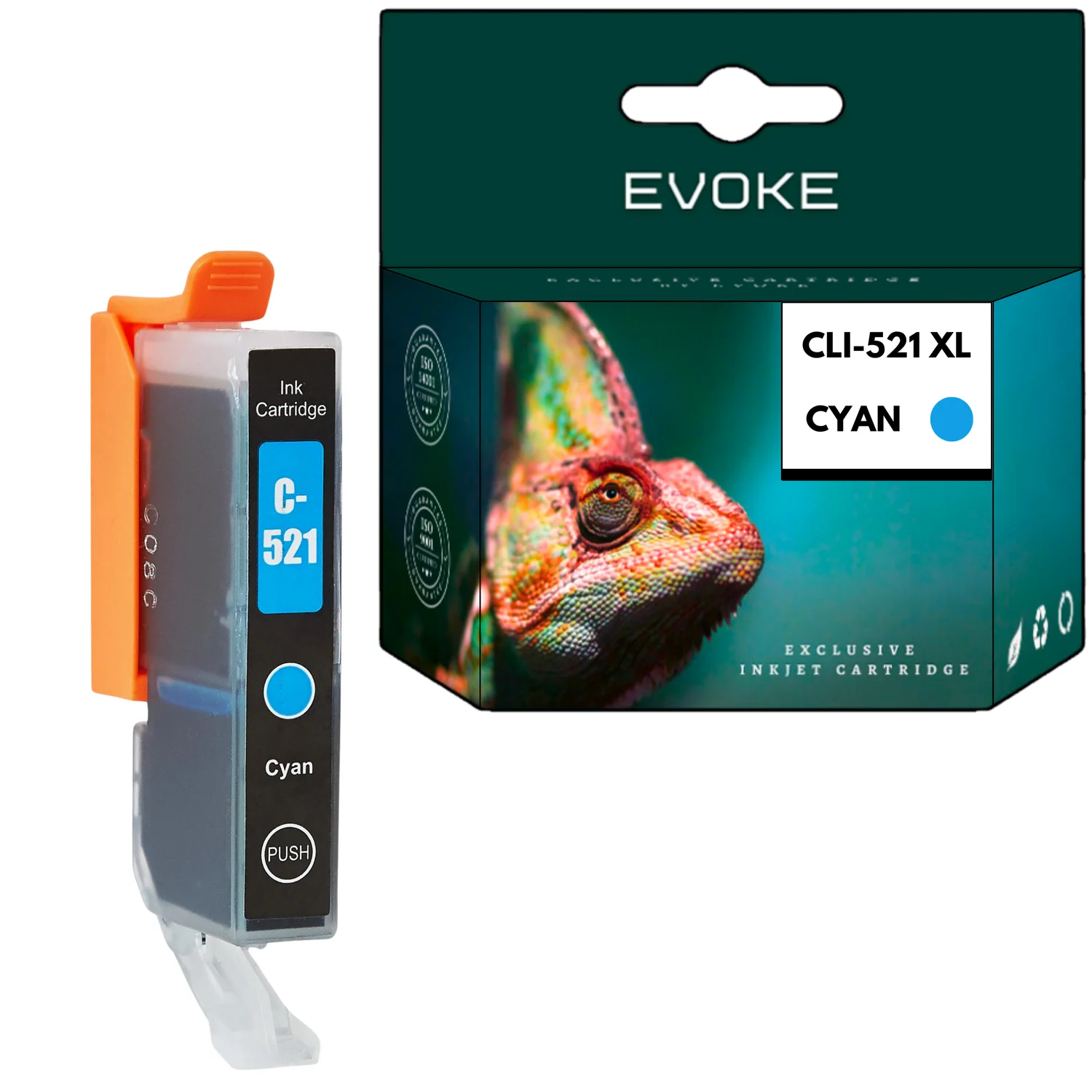 Evoke Compatibele Inkt voor Canon Cli-521 2934B Cli521C Cyaan 10,5 ml 510 Pagina's Pixma Ip3600 Ip4600 Ip4700 Mp540 Mp550 Mp560 Mp620 Mp640