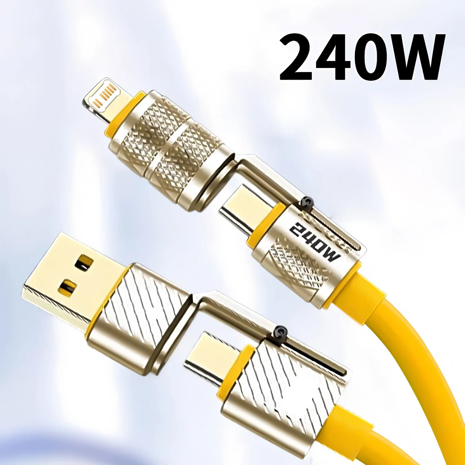 【240W Super Fast Charging】Type-C to Type-C 4-in-1 Cable for iPhone 15/Samsung S24/Huawei/Xiaomi - Zinc Alloy Durable