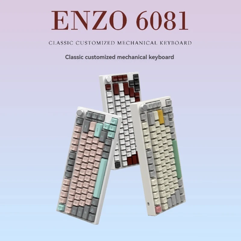 

ENZO6081 Mechanical Keyboard ABS Metal Volume Knob Wireless Tri-mode RGB Gasket Hot-swap Custom Office Game Mechanical Keyboard