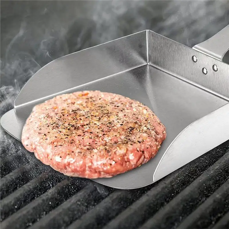 AEE2-Large Griddle Scoop For Hibachi Type Cooking Stainless Steel Food Shovel For Scrambled Fried Rice Grilling Food Mover