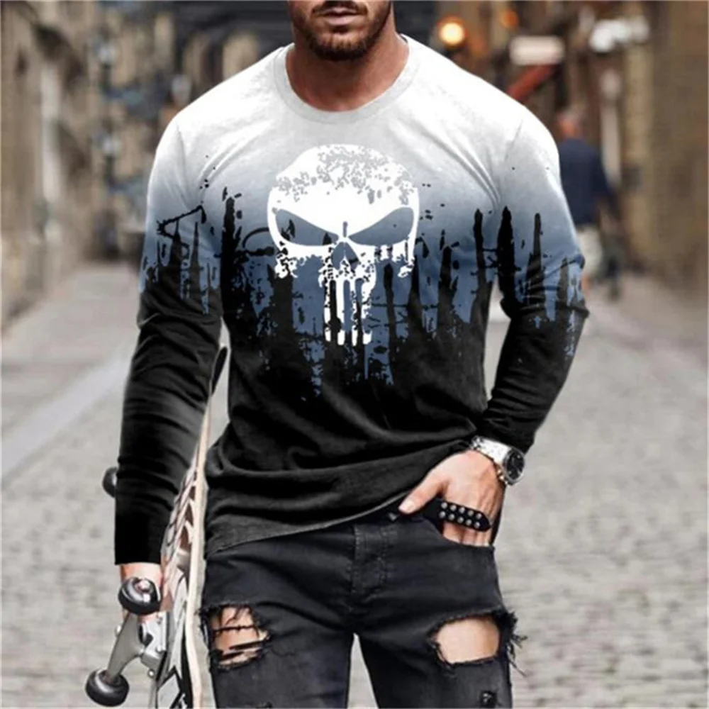 

Vintage graffiti print men's long sleeve crew neck t-shirt casual oversized pullover fashion trend pattern army