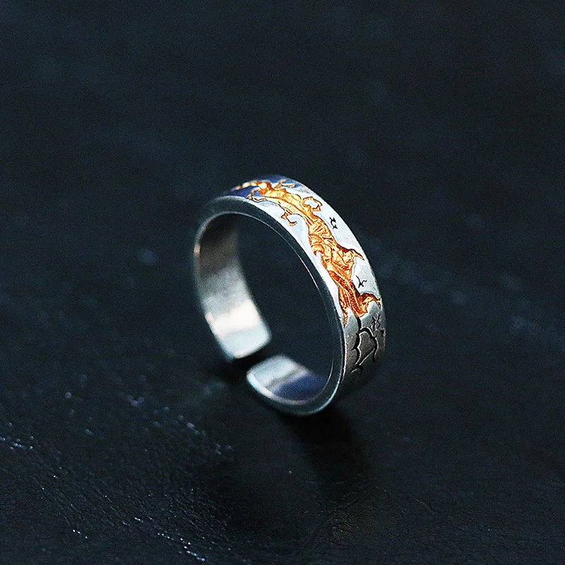 Retro Carved Crack Gold Painting Ring For Men Women Silver Color Punk Gothic Open Ring Unisex Accessories Designer Jewelry Gift