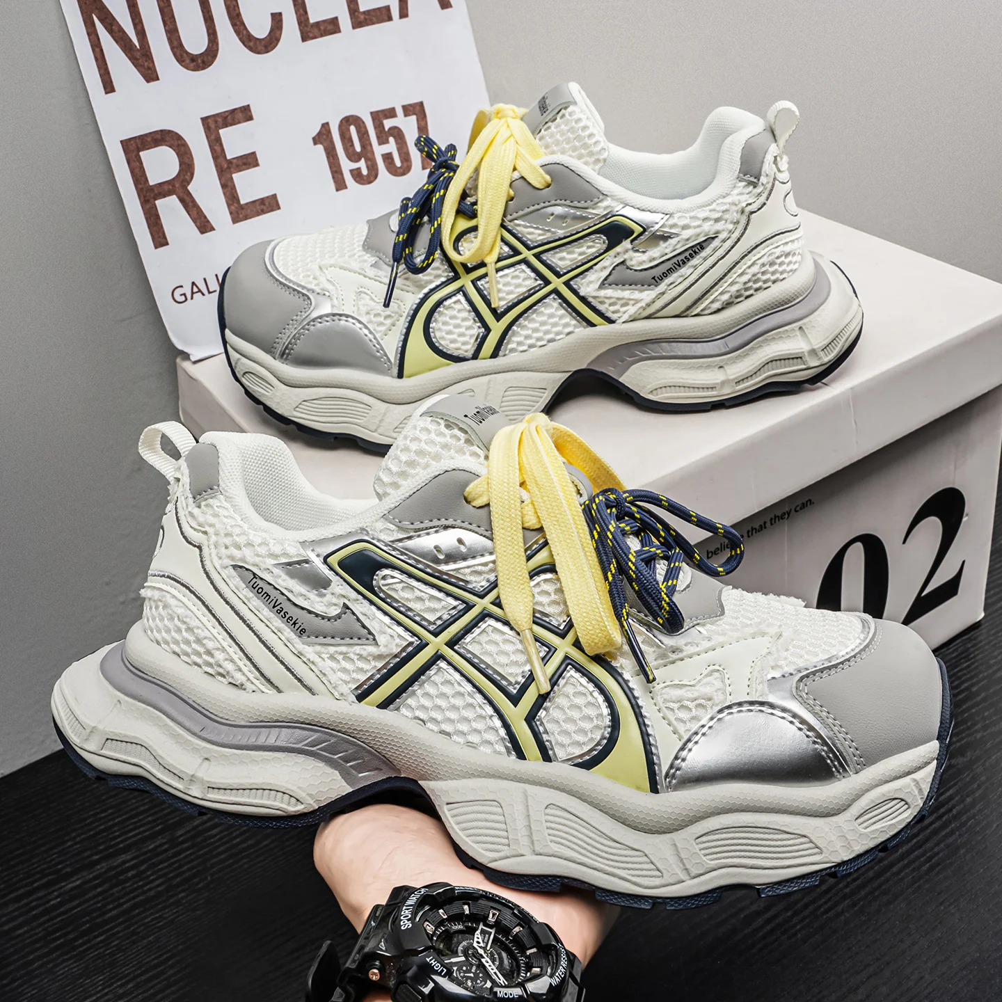 2026 Summer New Arrival Couple Dad Sneakers, Mesh Lace Up Thick Sole Elevated Shoes, Breathable Versatile Casual Sports Footwear
