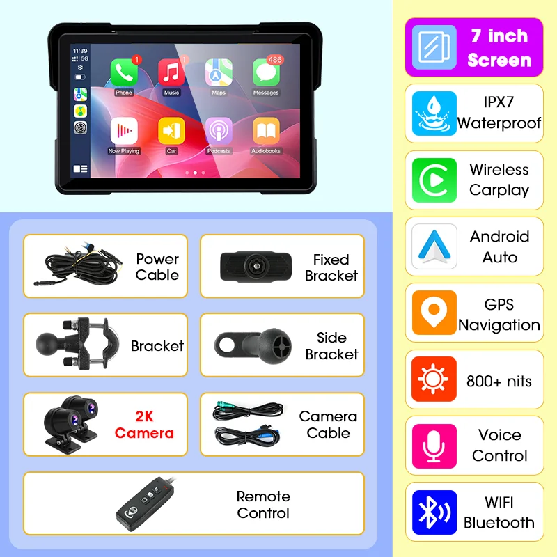 5/7 inch IPX7 waterdichte motorfiets draagbare navigatie GPS motobike draadloze Carplay Android Auto Moto schermmonitor