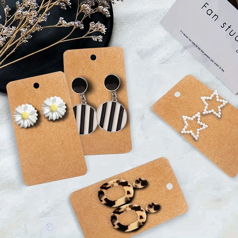 Earring Card Holder 100 Pack Earring Display Cards Hanging Earring, Kraft Paper Tags for DIY Ear Studs and Earrings, 3.5 x 2 Inc