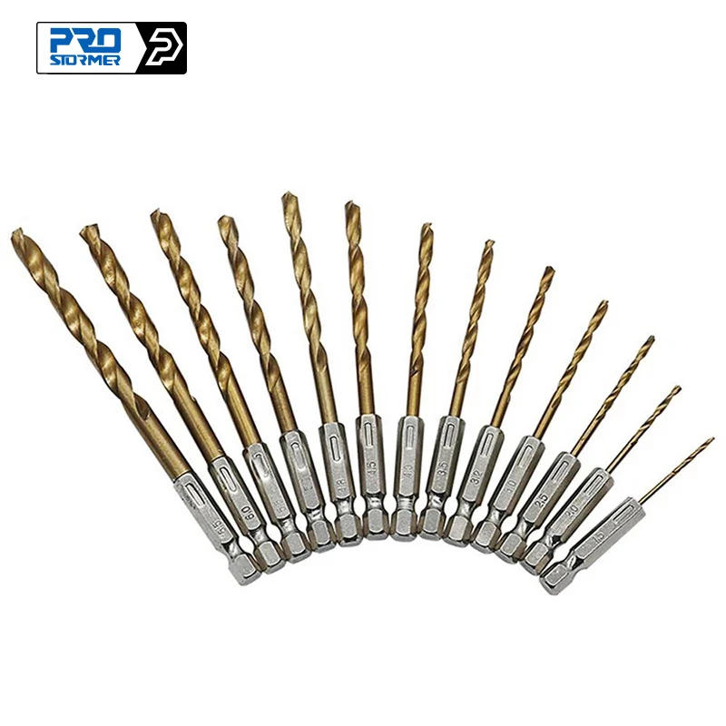 Brocas helicoidais hss, 13 peças de brocas hexagonal de aço de alta velocidade para chave de fenda elétrica, broca elétrica 1.5-6.5mm