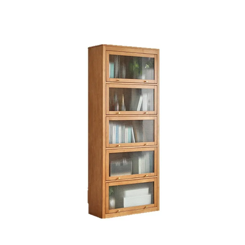 

Solid wood log color glass door bookcase simple living room study multi-layer large-capacity display storage locker