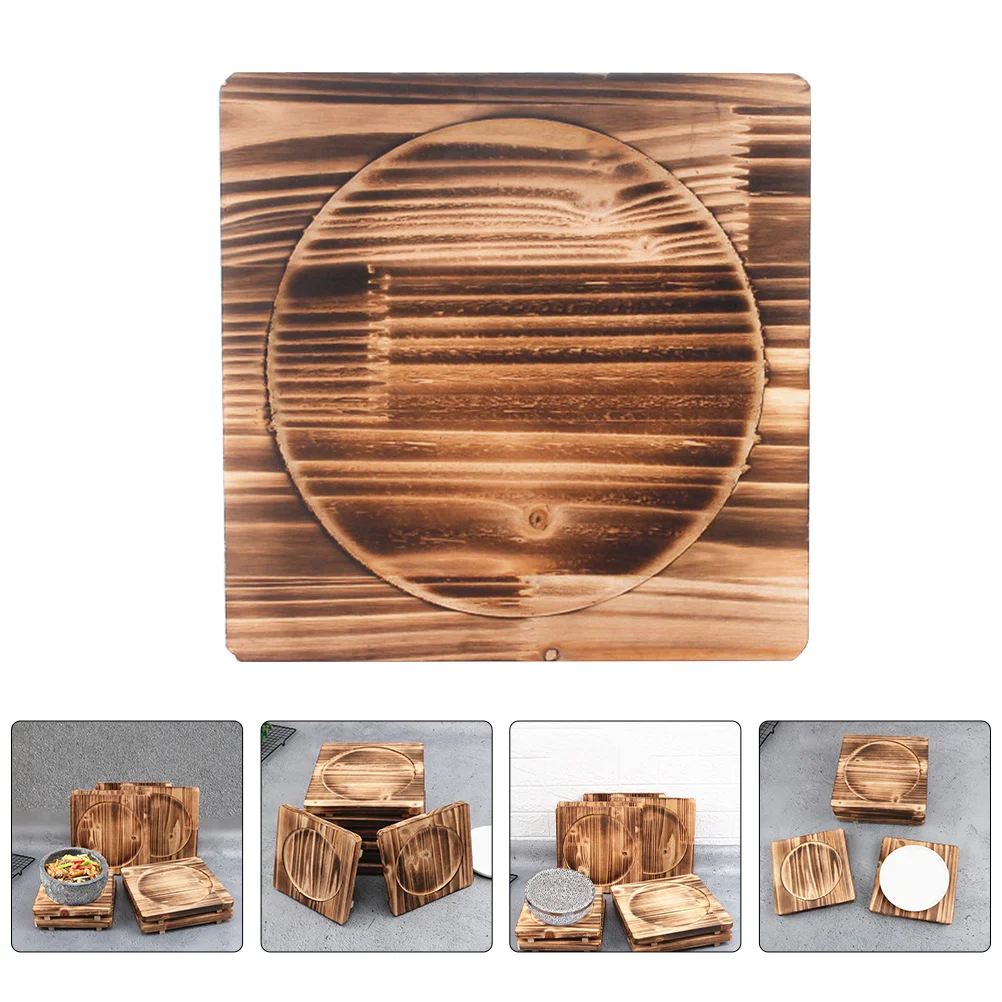 Coasters Stone Bowl Mat Retro Decor Pot Wood Holder Casserole Hinged Lid for Frying Pan