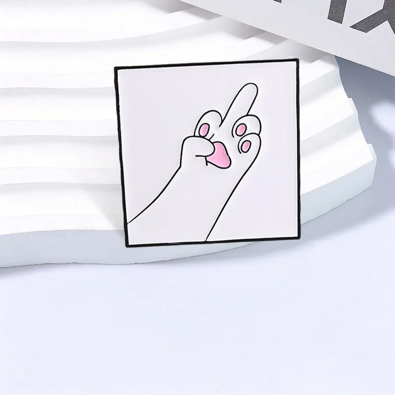 Cute Cat Paw Middle Finger Enamel Pins Cartoon Cat Raised Middle Finger Rude Sarcastic Gesture Brooch Lapel Badge Jewelry Gifts