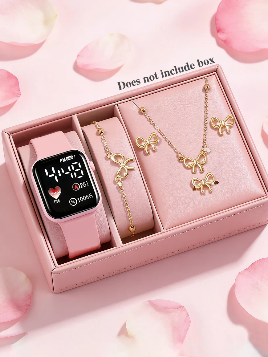 Square Silicone Electronic Watch with Butterfly Knot Cover Non-smartwatch Non-rechargeable Battery Birthday Gift Decoration