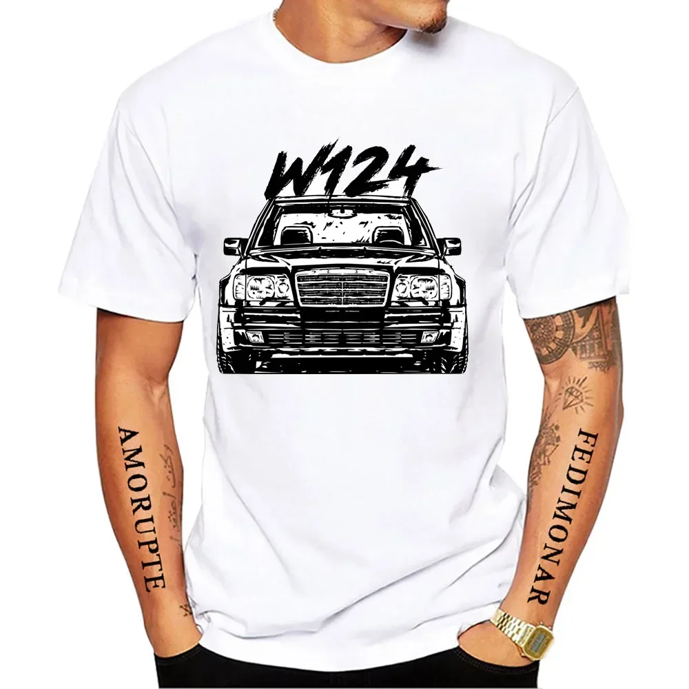 New Summer Fashion Men Short Sleeve W124 & Quot; Dirty Style T-Shirt Boy Sport Casual White Tops Vintage Car Hip HopTees image 5