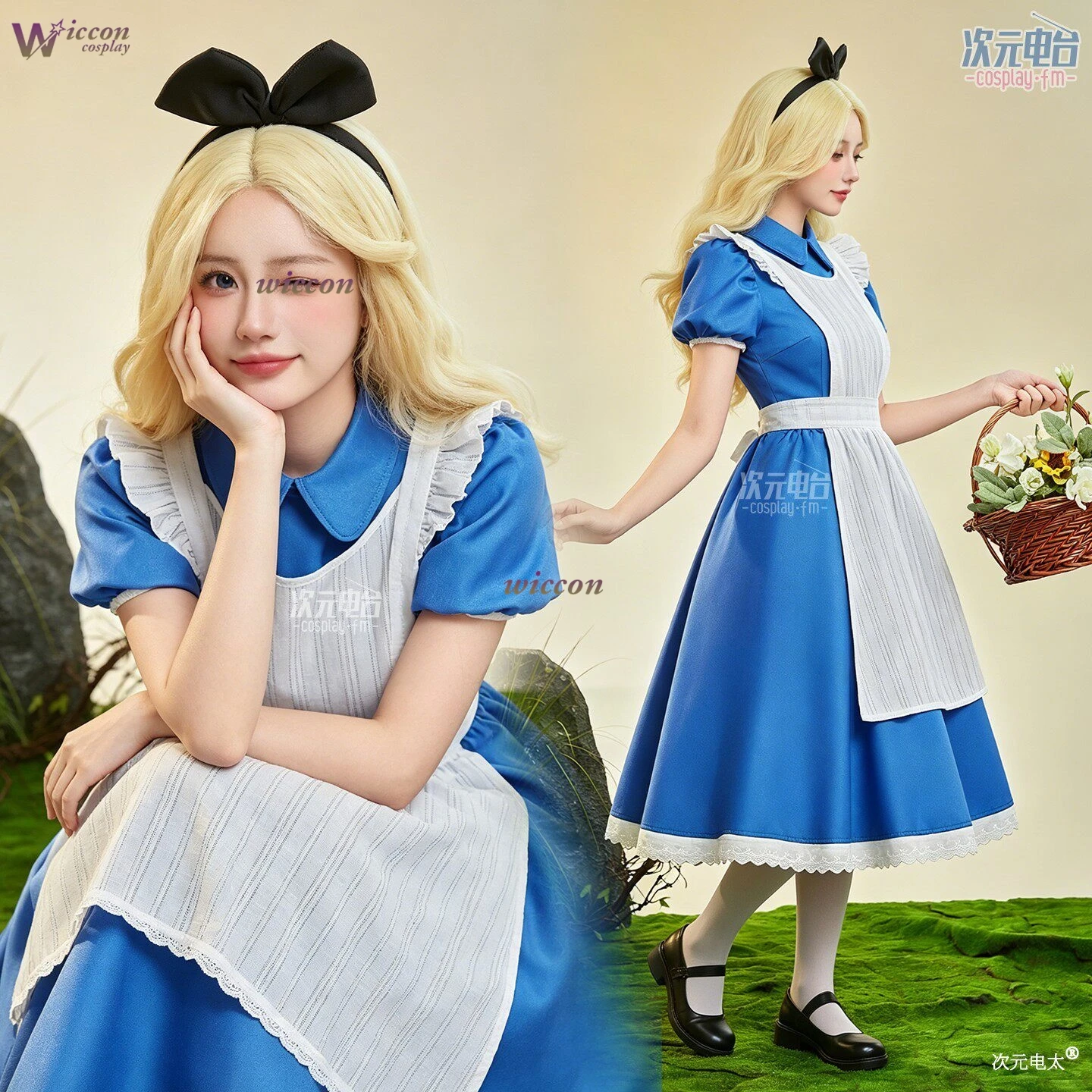 

Cos C COS Blue little dress Alice series cosplay game anime casual dress Round Neck Short Sleeve A-Line Ankle Party Dresses