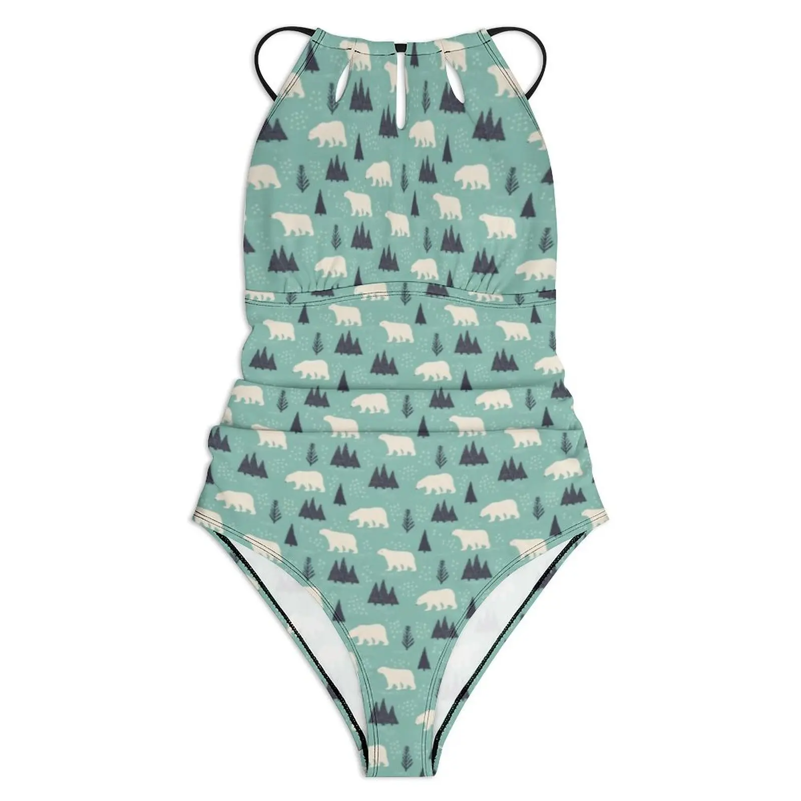 Arctic Animal Print Swimsuit Sexy Cute Polar Bears One-Piece Swimwear Push Up Bodysuit Vintage Sport Beachwear