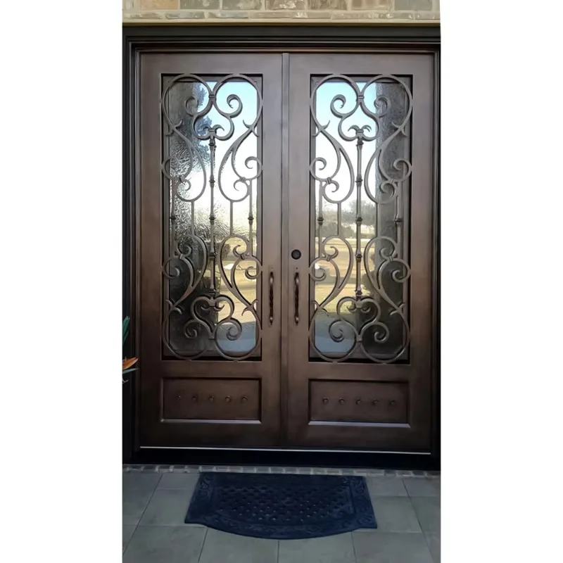 Classic wrought iron front entrance door with diamond pattern for house front double door design