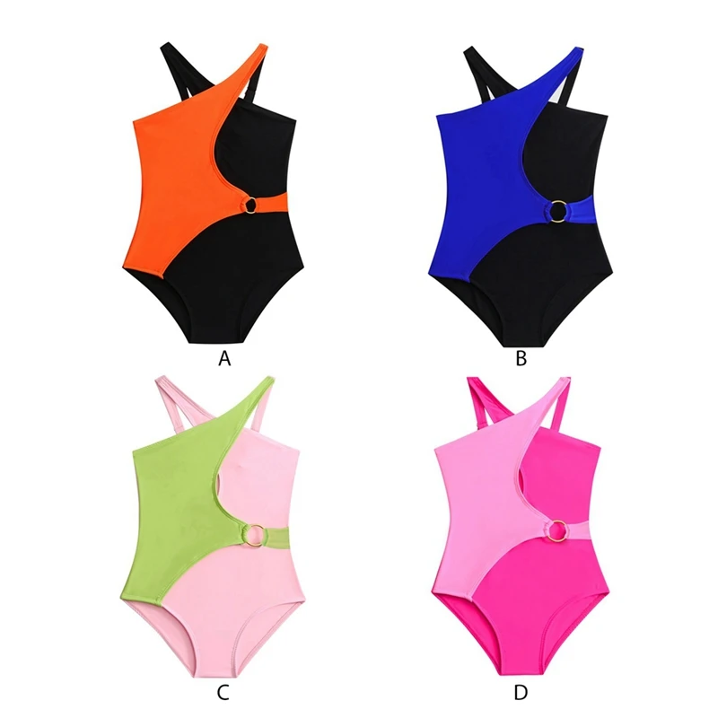 

2~12Y Girls Swimsuit One Piece Girls Swimwear High Stretch Clashing Colorblocking Cross Swimwear Children Kids Beachwear