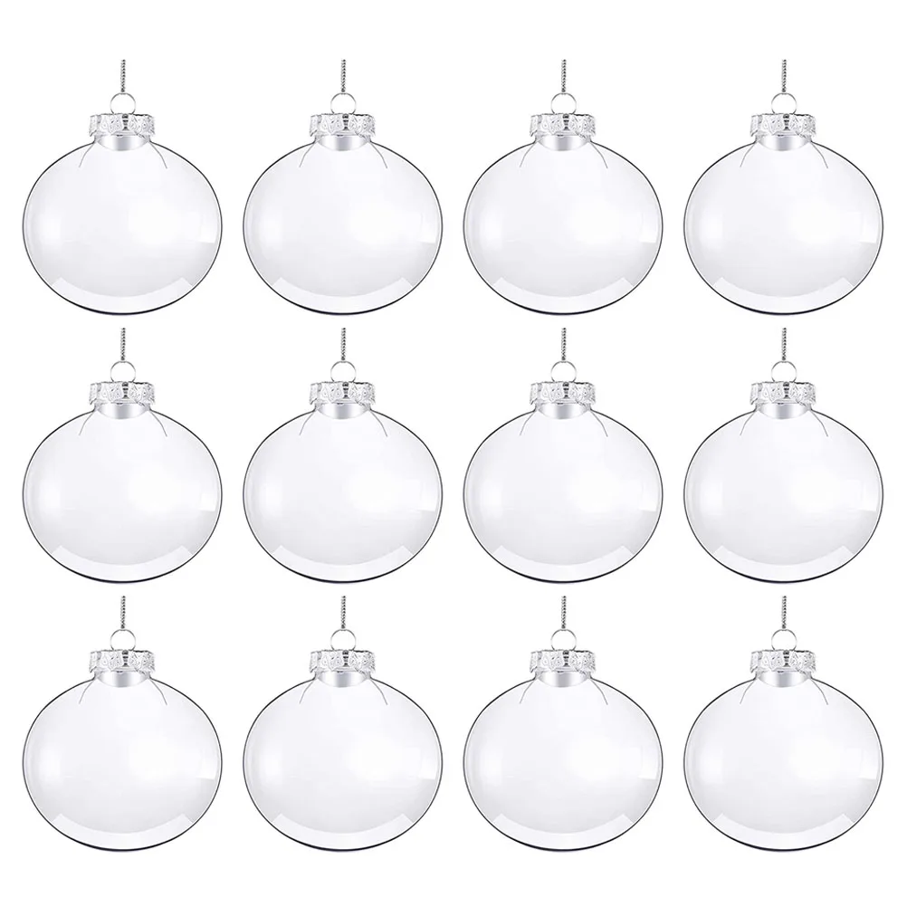 12Pcs Clear Plastic Christmas Ball Fillable Ornament Xmas Tree Hanging Bauble Pendant 2024 Christmas Home Decoration Navidad