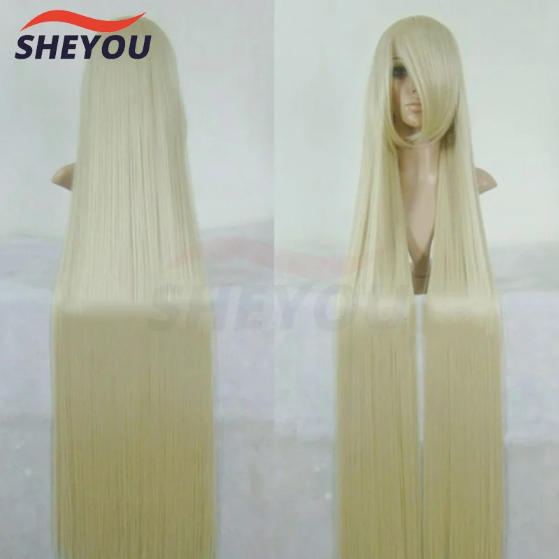 150 CM Long Straight Cosplay Wig Heat Resistant Synthetic Hair Anime Party Black And Light Golden Wigs + Wig Cap