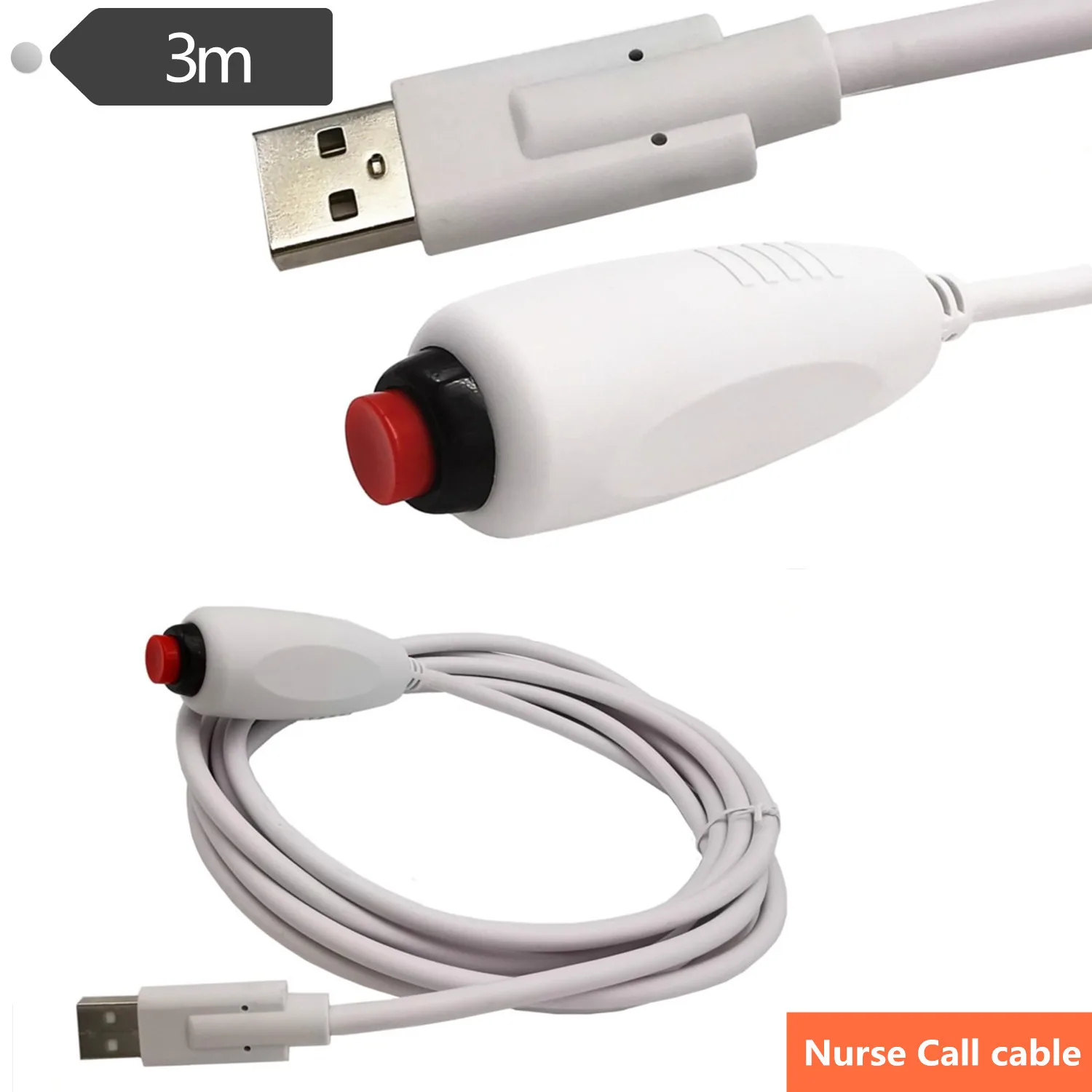 Nurse Call cable Push Button 6.35 USB 6P4C 3.5mm Cable Nurse Station Universal Replacement Call Cord with Bed Sheet Clip 3m