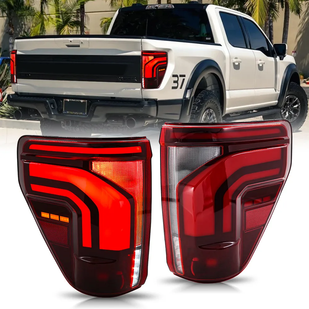 

1Pair Red Full LED Tail Light Assembly For Ford F150 F-150 2024 2025 Sequential Turn Signal Trunk Rear Brake Lamps