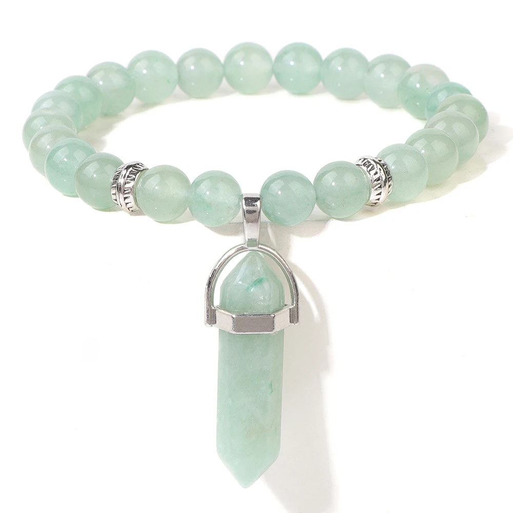 Green Aventurine Hexagonal Column Charm Bracelet Natural Stone Beaded Bracelets For Women Men Prayer Yoga Pendulum Jewelry