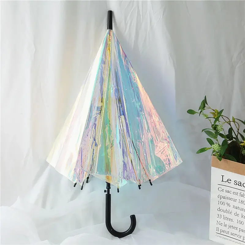 Creative Rainbow Umbrella Long Handle Umbrella PVC Transparent Color Changing Umbrella Rain Women Regenschirm Girl Gift SY193