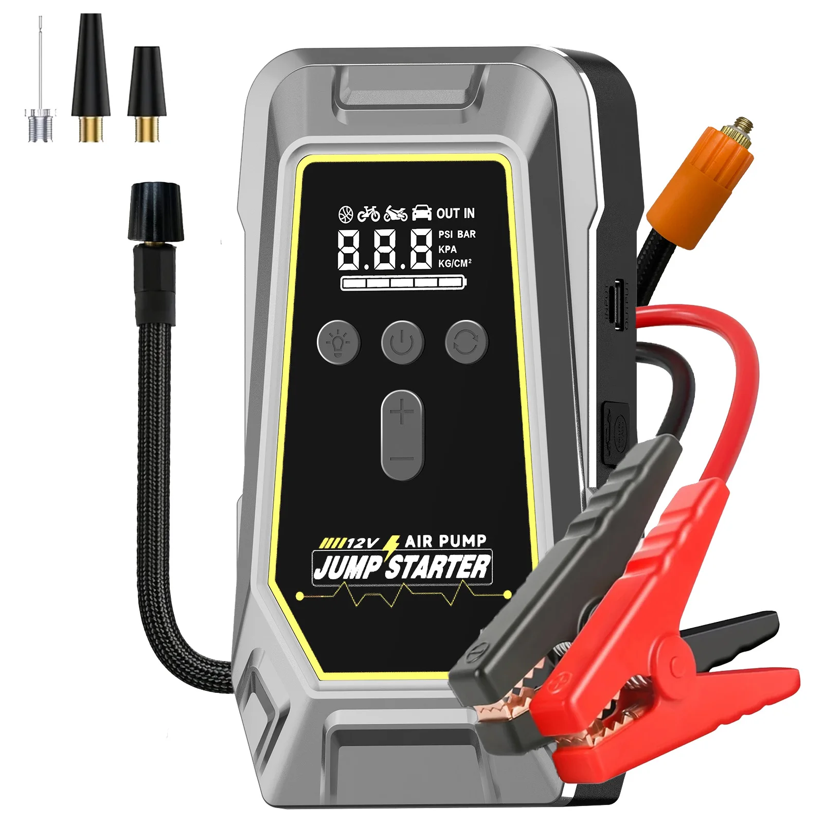 GKFLY K5 4000A draagbare startbooster voor auto's, 150PSI luchtcompressor, 16000mAh powerbank, 12V startbooster, noodstartapparaat, LED-lamp voor auto, motor, fiets, bal, kamperen, noodstart bij een