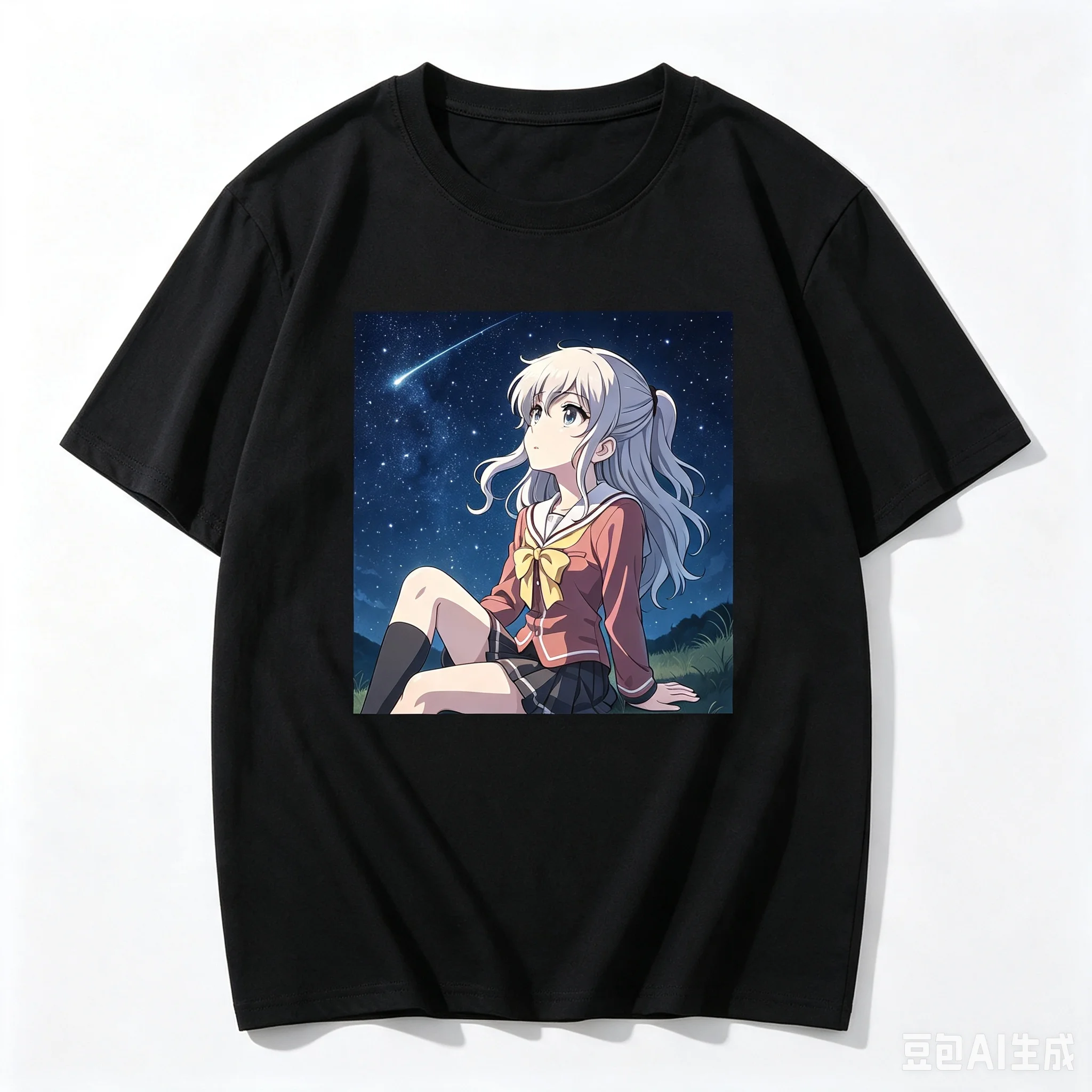 Tomori Nao Charlotte Starry Night Shooting Star Square Graphic Crew Neck Short Sleeve Comfortable Women And Men T-Shirt
