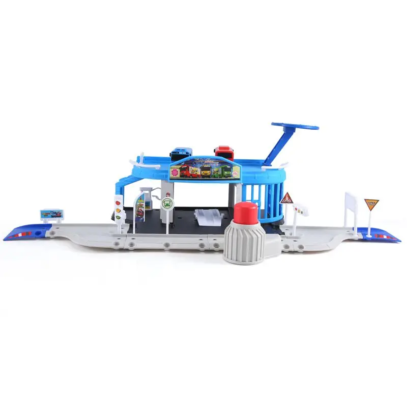 

LALA Cartoons Tayo The Little Bus Set Assembled Bus Station Parking Lot Car Runway Model With 2 Mini Tayo Bus