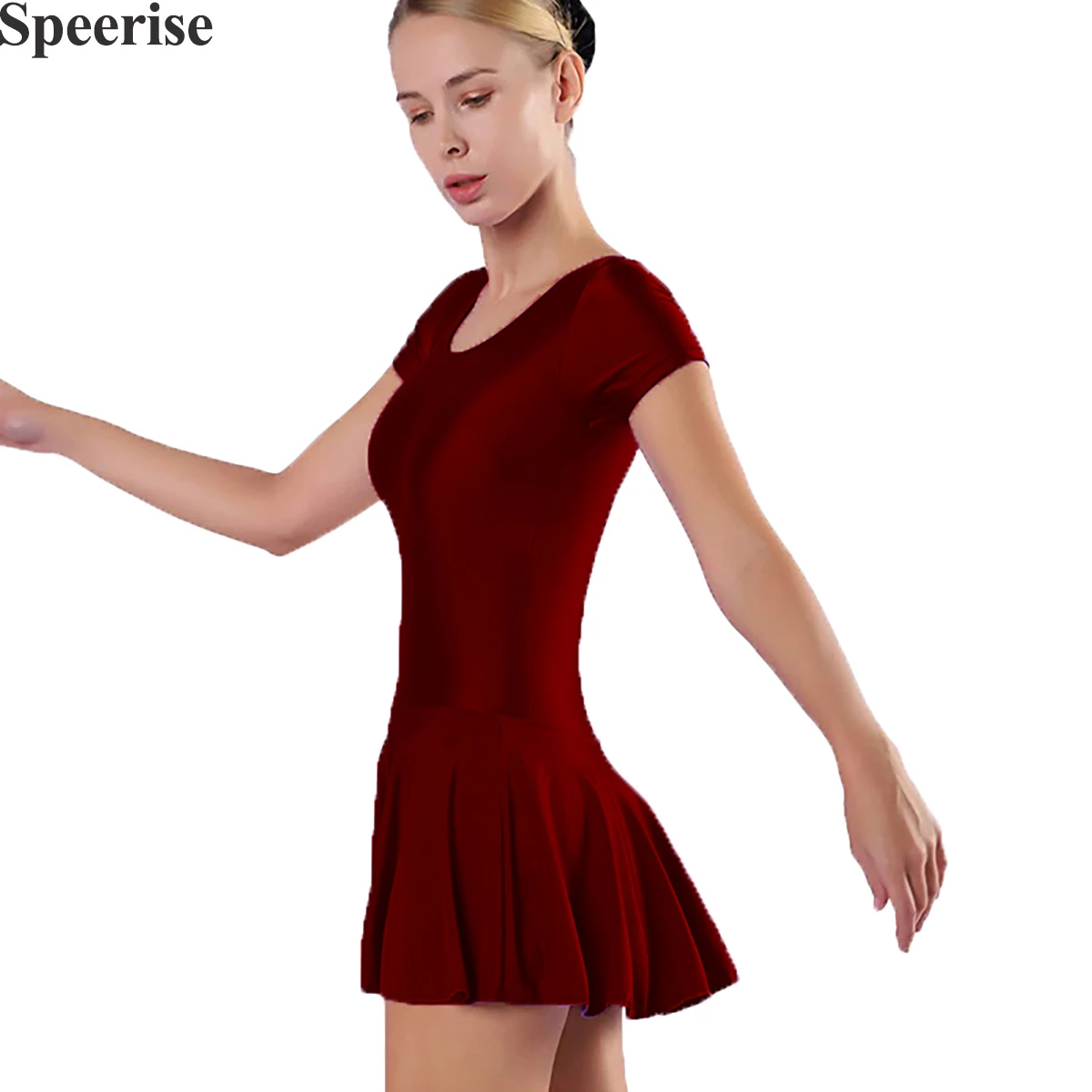 Summer Women Ballet Dance Skirted Leotards Short Sleeve One Piece Bodysuit with Skirts Gymnastics Dress Dancewear Costumes Adult