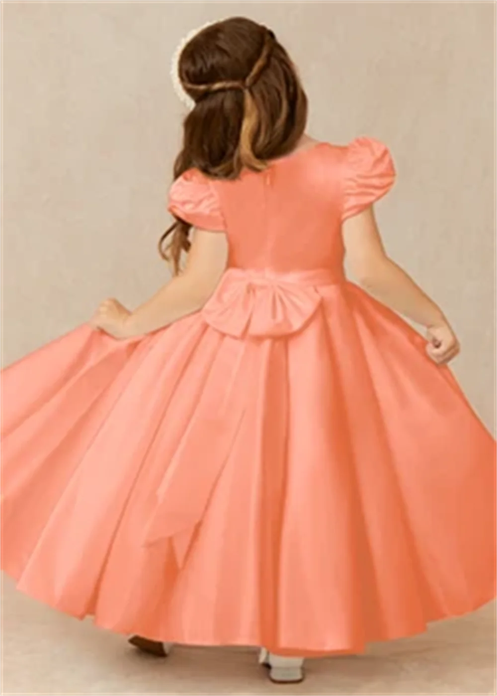 Bonito cetim flor menina vestido arco aniversário baile de formatura primeira comunhão princesa crianças festa roupas personalizadas evento formal