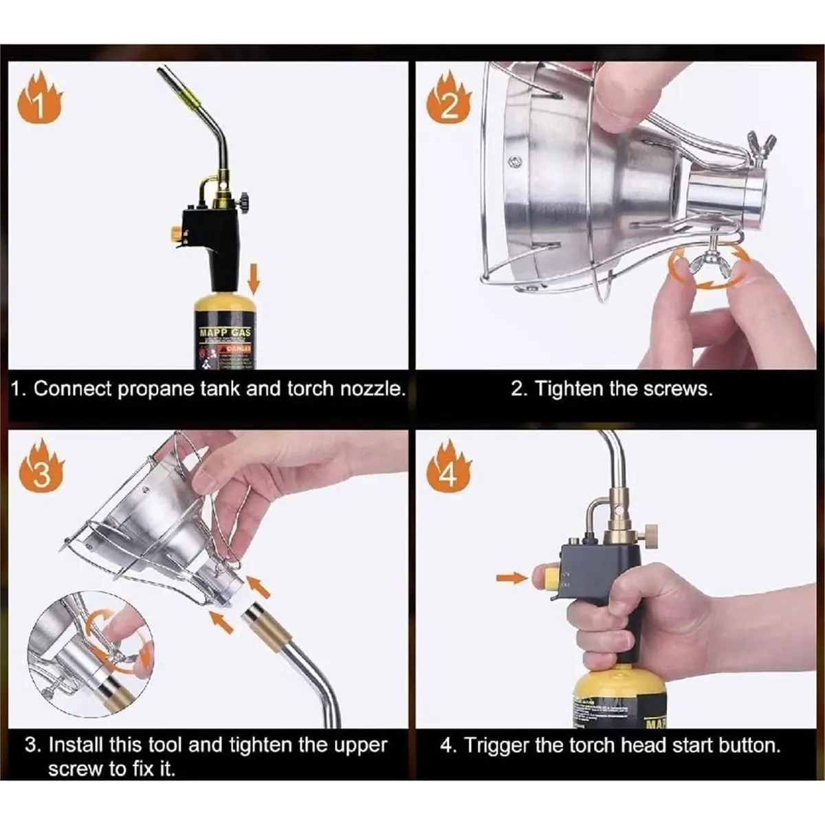 Stainless Steel Culinary Torch Attachment, Professional Grade Handheld Broiler, for Sous Vide, Searing, Restaurants, BBQ