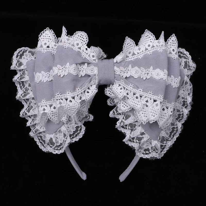 Accesorios de lazo de tres capas para niñas, diadema clásica con lazo de encaje, Aro para el pelo Kawaii, tocado de Cosplay de cómic Con con volantes