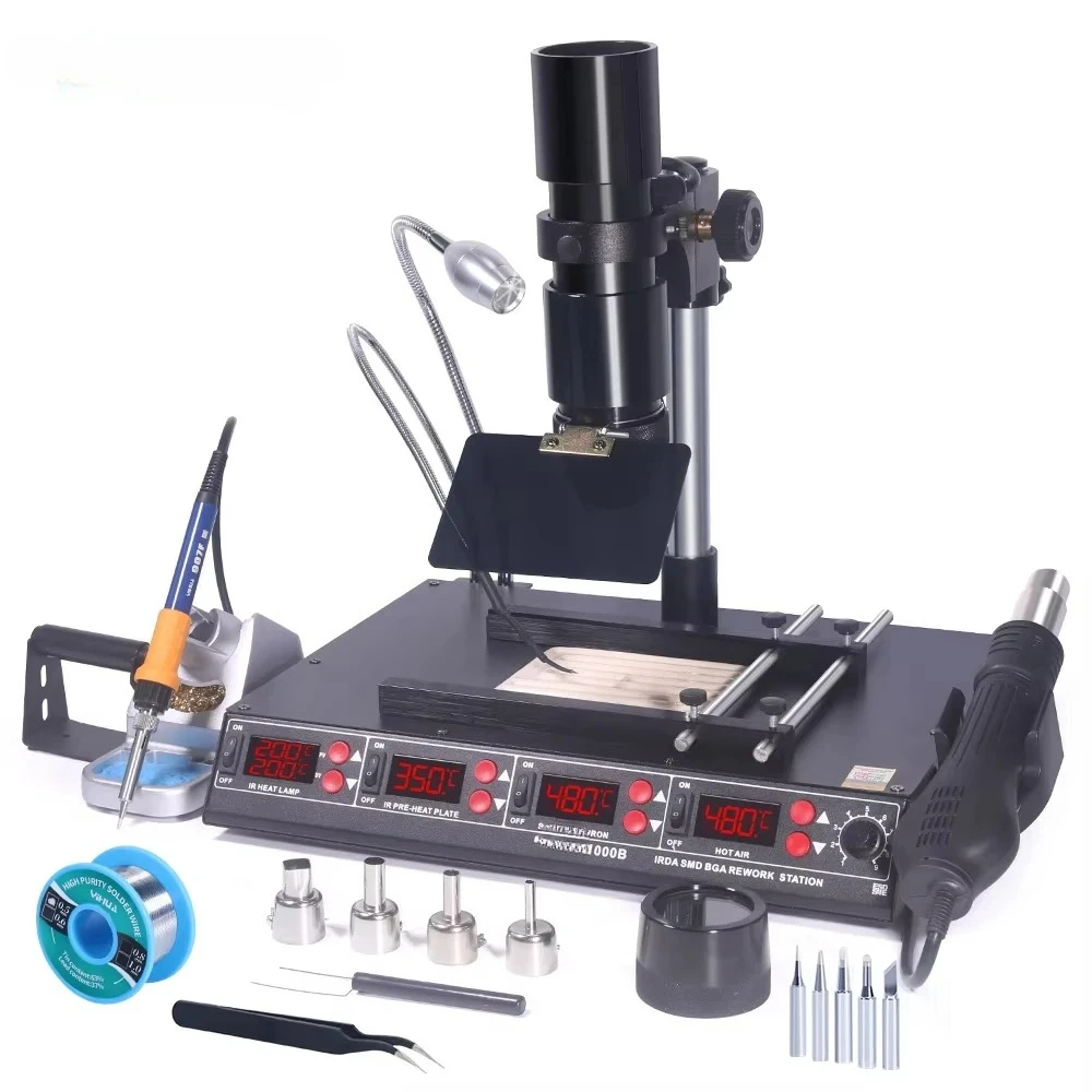

1000B BGA Repair Station Hot Air Desoldering Gun with Lens & IR Preheating Plate