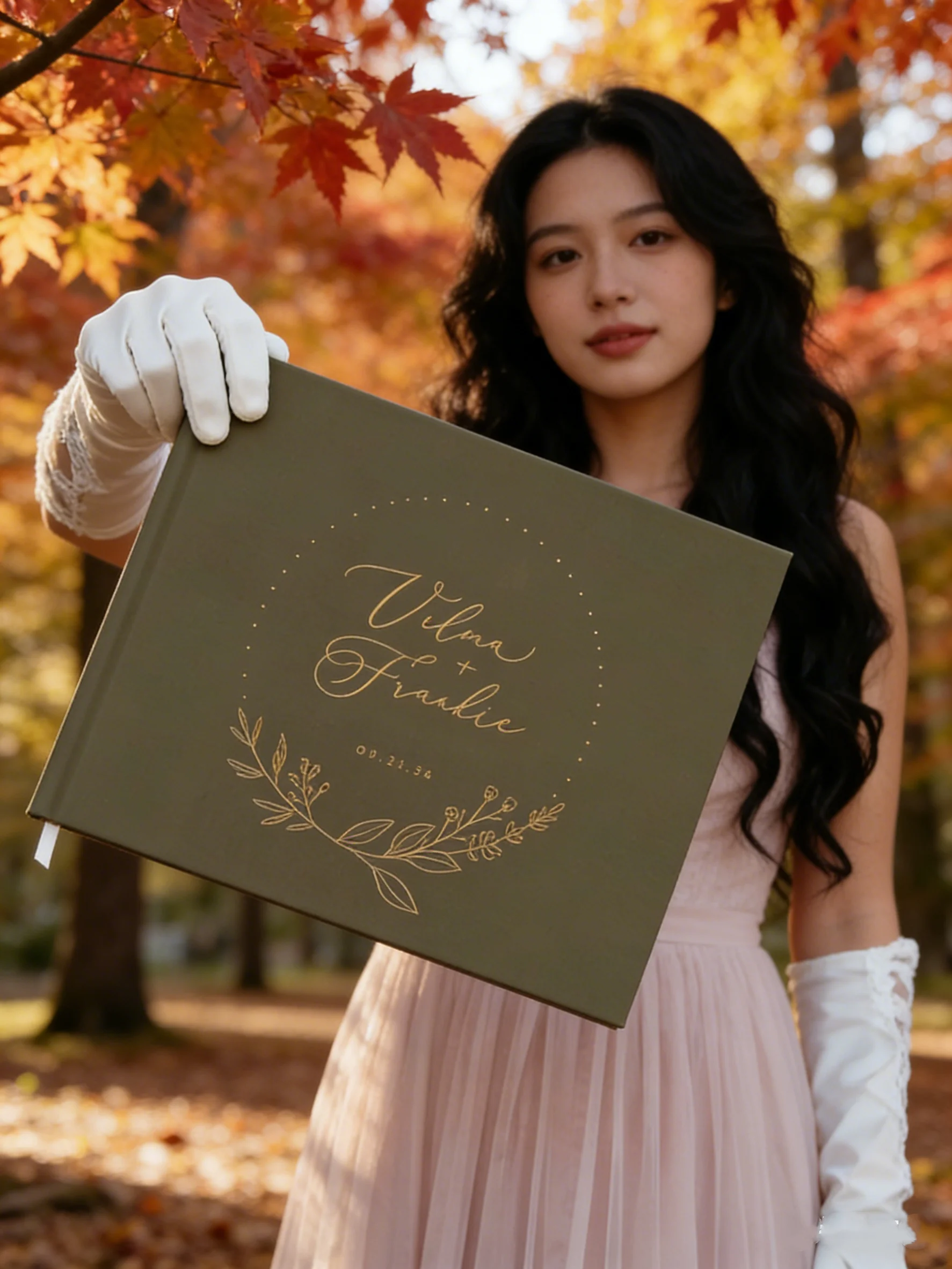 

Элегантная свадебная гостевая книга в стиле бохо, цвета лесной зелени, с золотым тиснением и цветами, фотоальбом для моментальных снимков, современный свадебный сувенир.