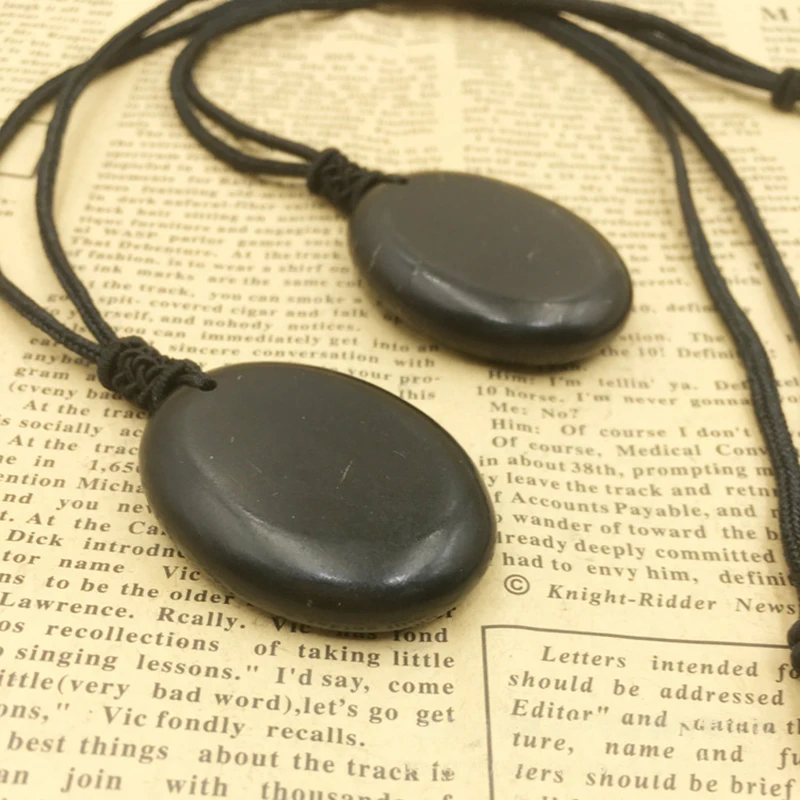 Genuine Gemstone Shungite Oval Pendant Spirtual Jewerly Egg Shape Stone Healing Positive Energy