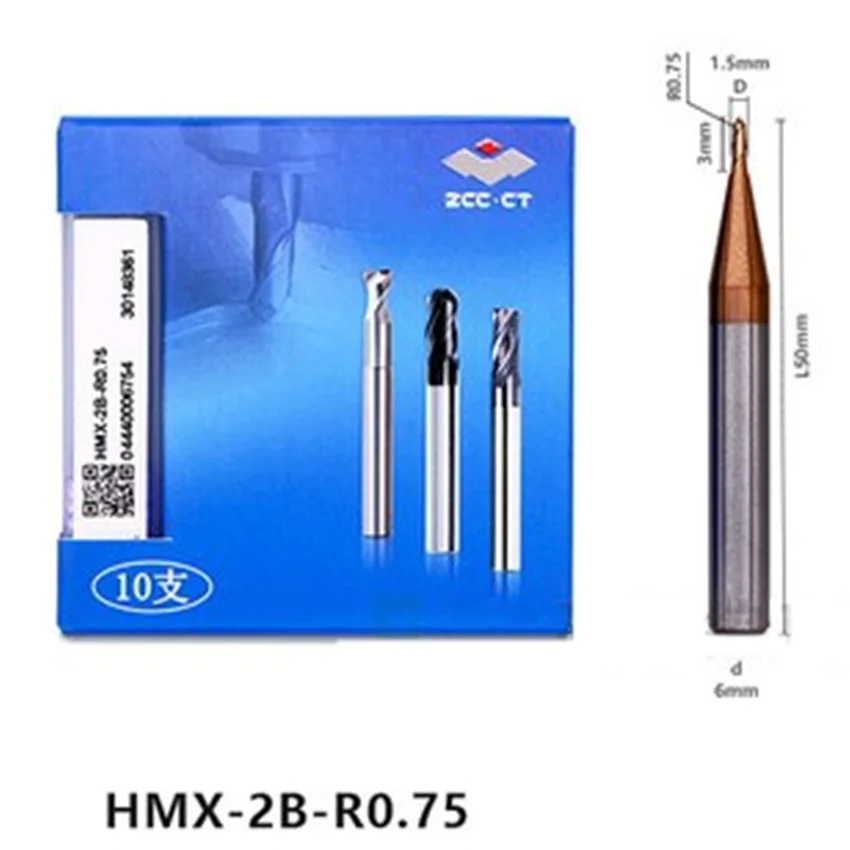 

HMX-2B-R0.75 ZCC.CT HMX-2B Шаровая концевая фреза с двумя кромками и прямым хвостовиком D1.5R0.75*6*3*50 2F Шаровая концевая фреза 2 канавки Шаровые концевые фрезы