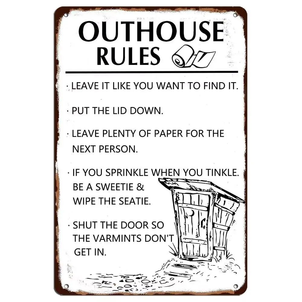Outhouse Rules Metal Tin Sign Funny Vintage Bathroom Wall Art Decor Iron Poster for Home Farmhouse Bar Cafe Garage Indoor Outdoo