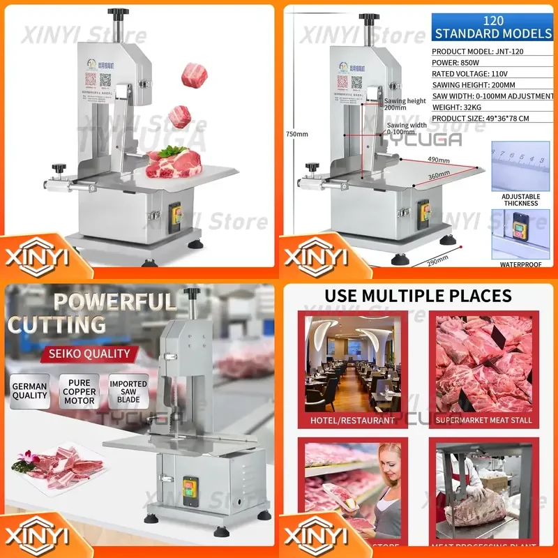 850W Automatic Bone Saw Machine Commercial Electric Meat Cutter for Frozen Meat Beef Ribs Pork Trotters Desktop Cutter